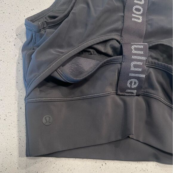 Lululemon Mesh Back Training Cropped Tank Top Bra In Graphite Gray for Workout - Picture 7 of 8